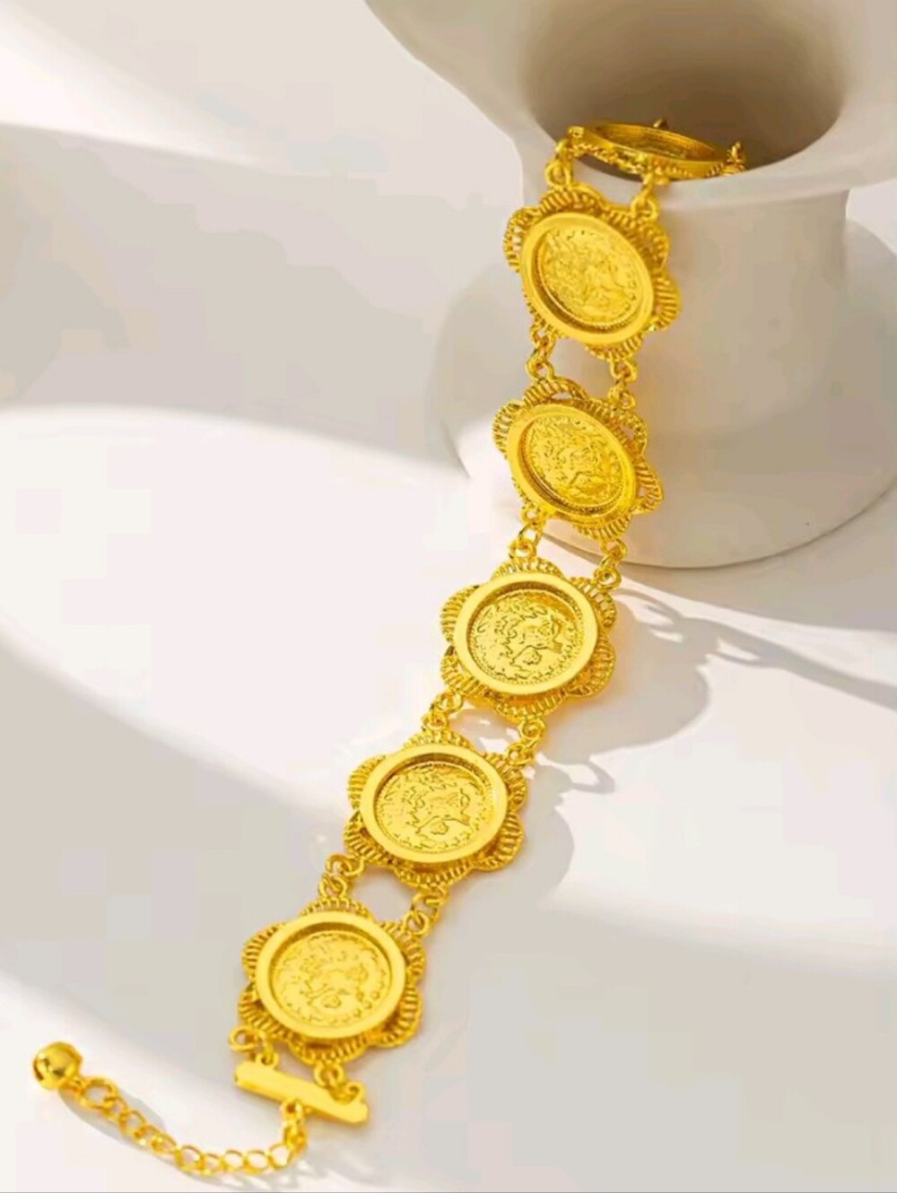 New! 18k Gold Plate, Coin Link Bracelet - Women Jewelry